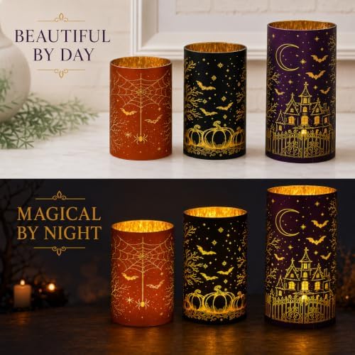 Wind Shear Lighted Halloween Glass Lanterns Set of 3, Tabletop Decor - Image 5
