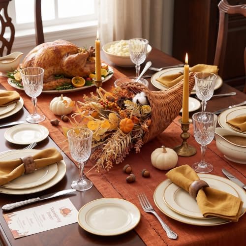 Funnymoom Fall Cornucopia Centerpiece Set with Leaves Pumpkin, Rustic - Image 4