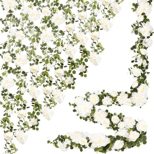 Findosom Total 12.4Ft Artificial Flowers Garlands for Decoration, White by Findosom