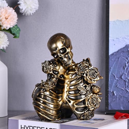 Skull Decor Halloween Decoration: Skeleton Couple Figurines Resin Gothic Statues Vintage Home Decor for Shelf Table Mantel Collectible Wedding Gift (B) - Image 2