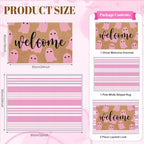 2 Pcs Pink Ghost Halloween Welcome Doormats, 16 x 24 in Welcome Ghost Door Mat and 24 x 32 in Pink White Striped Layering Rug, Cute Fall Porch Decor for Entryway Patio Kitchen Bathroom Floor - Image 2