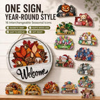 Interchangeable Welcome Sign for Front Door - 11.8'' Magnetic Seasonal Wood Hanging Sign with 16 Magnetic Icons, Interchangeable Door Sign for Home House Warming Gifts，1PC - Image 2
