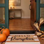 2pcs Fall Hello Pumpkin Doormats Layered Autumn Front Porch Welcome Mat and Striped Crystal Velvet Layering Rug Non Slip Outdoor Entryway Flooring Decor for Thanksgiving - Image 7
