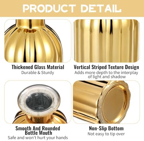 Gold Bud Vases Set of 12, Small Glass Vases for Centerpieces, Mini Vintage Flower Bottles in Bulk, Vertical Ribbed Gold Bottles for Wedding Table Decor, Party, Home & Holiday Arrangements - Image 3