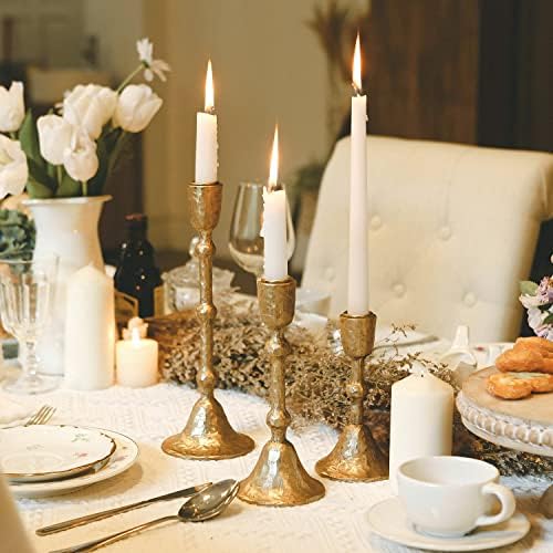 NIKKY HOME Gold Hammered Taper Candle Holders Set of 3, Vintage Candlestick - Image 2