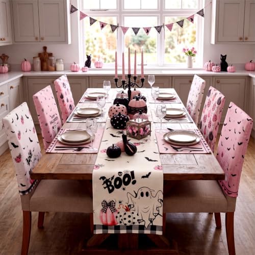 Newtay 13 Pcs Pastel Halloween Table Runner Placemats and Chair Cover Set - Image 6
