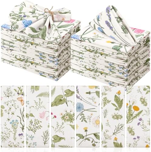 Funnymoom 36 Pcs Herbs Wildflowers Cloth Napkins Green Pink Reusable by Funnymoom