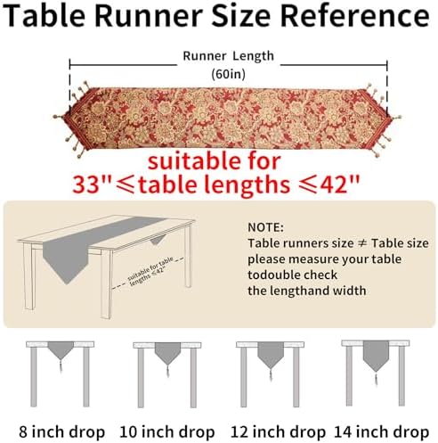 Luxury Vintage Design Table Runner 60 inches Long Embroidery Jacquard Fabric with Multi-Tassels Table Runners for Dining Room Dresser Christmas Thanksgivi Party Fireplace Decorations (Red, 12X60inch) - Image 2