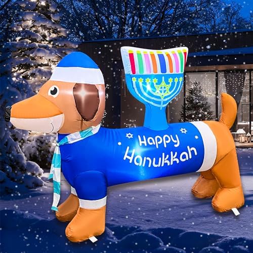 4FT Inflatable Hanukkah Dog Carrying Menorah Decoration Built-in LED Lights Chanukkah Inflatable Puppy Decor Hanukkah Menorah Blow Up Decorations Outdoor Indoor Yard Garden Lawn Home Party - Image 3