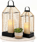 Baquler Natural Rattan Wicker Lantern Set of 2, Boho Handwoven - No Candles by Baquler