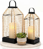 Baquler Natural Rattan Wicker Lantern Set of 2, Boho Handwoven - No Candles by Baquler