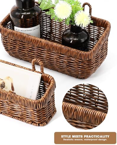 AceList Wall Hanging Basket, Boho Style Hand-Woven Hanging Storage Baskets - Set of 2, Ideal for Boho Room Decor, Kitchen, Garden, and Living Room(Brown) - Image 3