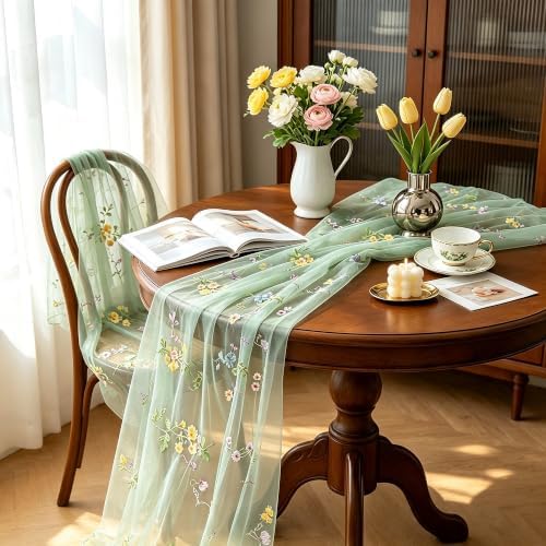 3 Pcs Floral Table Runner 10ft Embroidery Soft Flower Tulle - Image 2