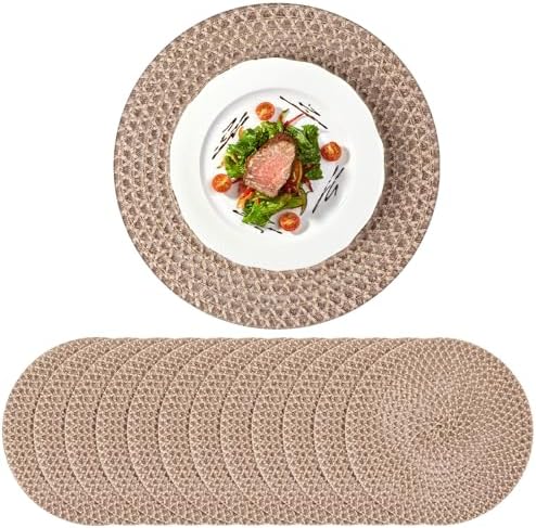 12 Pcs Jute Woven Placemats 12 Inches Boho Rustic Table Mats, Natural by Acellegic