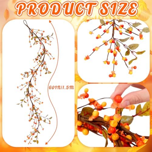 Suncalla 60 Inch Artificial Bittersweet Garland Fall Berry Garland Autumn Bittersweet Vine and Leaves for Thanksgiving Halloween Wedding Mantels Staircases Centerpieces Decorations - Image 2