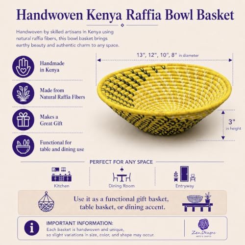 Handwoven African Basket Bowl for Fruits Wall Decor 8in diameter - Image 3