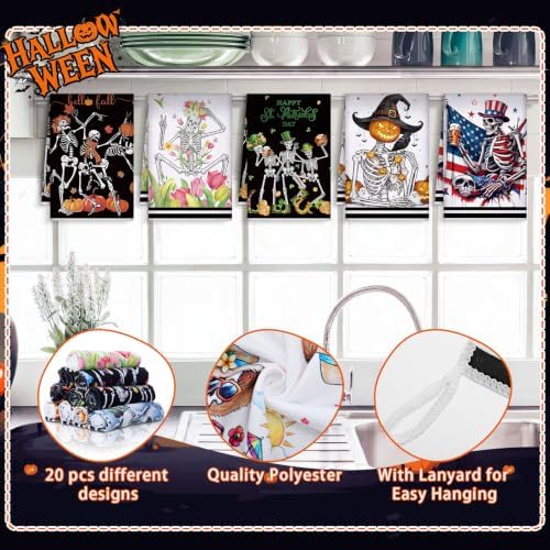 FuWeave Skeleton 20 Pcs Seasonal Holiday Kitchen Hand Towels Set - Image 4