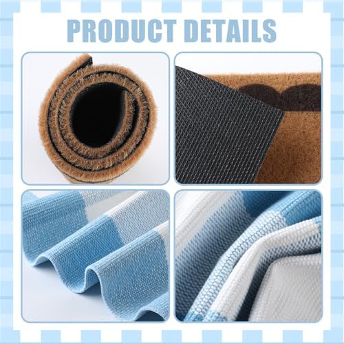 2 Pcs Blue Welcome Mats for Front Door Layered Buffalo Plaid Outdoor Rug - Image 3