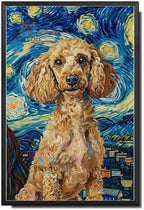 Metal Sign Tin Sign Vintage Wall Art Poodle Starry Night Poodle Chic Poodle in Night for Home Salon and Seasonal Celebrations Waterproof Aluminum 8×12 Inches with Metal Frame by YmyooForTinSign