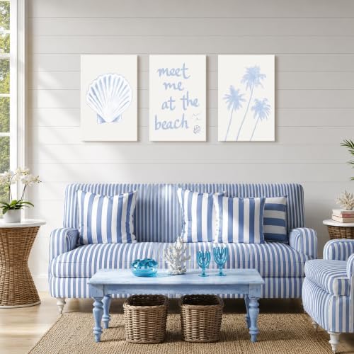 Framed Coastal Granddaughter Wall Art Set of 3, Blue Shell Palm Tree Wall Decor Print Poster, Meet Me At The Beach Room Aesthetics Canvas Painting for Dorm Girly Room Bathroom Decoration 16x24 inch - Image 7