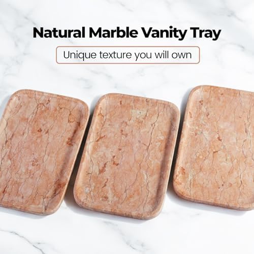 Karibiber Marble Vanity Tray, Bathroom Tray for Countertop, Decoration Dresser Organizer, Perfume, Jewelry Holder, Red Stone Serving for Kitchen Sink Storage(Spring Rose) - Image 4
