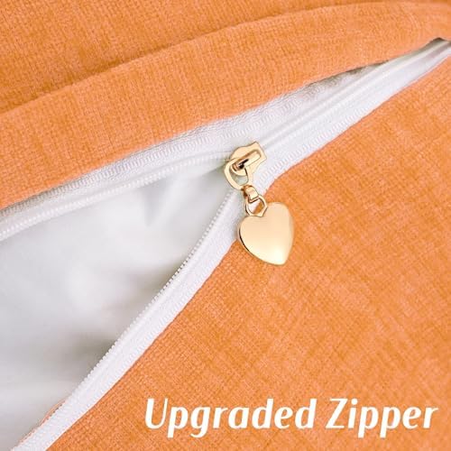 FUTEI Pack of 2 Chenille Throw Pillow Covers 22x22 Inch, Orange - Image 4