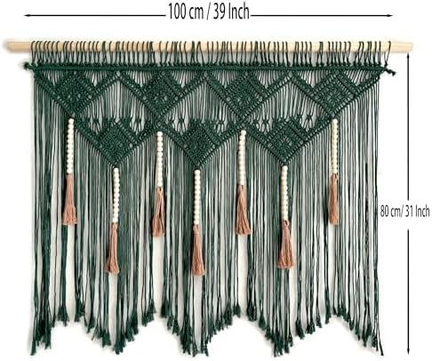 Youngeast Large Macrame Wall Hanging Boho Woven Tapestry Bohemian Macrame Wall Decor Handmade Tassel Tapestry Home Decoration for Bedroom Living Room 39"X31" (Wood Dowels Not Included) (Dark Green) - Image 5