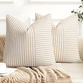 YCOLL Farmhouse Euro Sham Pillow Covers 26x26, Modern Throw Pillow Covers Set of 2, Khaki and Beige Striped Patchwork Linen Decorative Pillows Cushion Covers for Bed Sofa Couch Living Room Home Decor by PillowCoversExpert