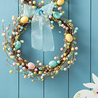 Glitzhome 24.5”H Easter Bunny Spring Wreath with Ribbon Bow Easter Eggs for Front Door Wall Decoration Easter Rabbit Garland with Colored Eggs Berries Wall Front Door Easter Decoration - Image 4