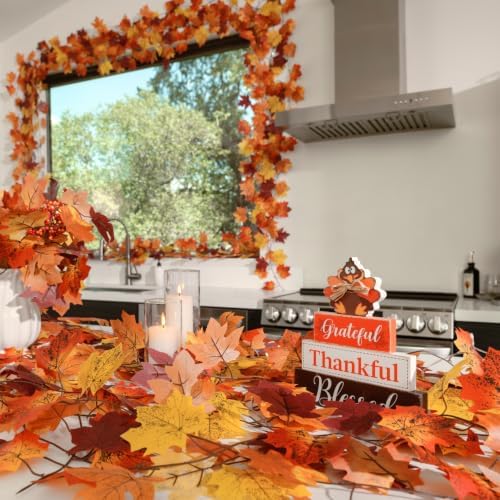 CQURE 16 Pack Fall Garland, Total 126Ft Artificial Autumn Maple Leaves Garland Hanging Vines, Thanksgiving Halloween Harvest Decor for Fireplace Mantle Table Indoor Outdoor - Image 7