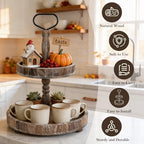 Horse Rustic Wooden Tiered Tray, 18.5x12.5 2 Tier Farmhouse Decor Cupcake Stand, Round Serving Tray for Home Kitchen Shelf Dinning Table Seasonal & Independence Day,Halloween,Christmas Decorations - Image 5