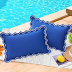 JOJOGOGO Navy Blue Scalloped Outdoor Lumbar Pillow Covers 12x20 Set of 2 by JOJOGOGO