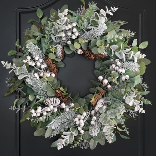Winter Wreaths for Door Outside, 24 Inch Christmas White Wreath Outside by SoomeirWreath