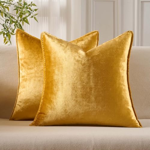 JUSPURBET 28x28 Velvet Decorative Throw Pillow Covers Set of 2,Golden by JUSPURBETHOME