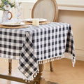 JIALE Gingham Tablecloth Rectangle Cotton Linen Fabric Checkered Table Cloth with Tassel Washable Wrinkle Free Buffalo Plaid Table Cover for Party Outdoor Picnic Kitchen Dining, Black White, 55x106 by JIALE