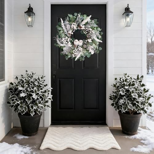 Winter Wreath for Front Door, 24 Inch Christmas Wreath with Owl Decor, Pine Cones, and Evergreen Greenery, Festive Winter Door Decor, Artificial Holiday Farmhouse Rustic Wreath - Image 3