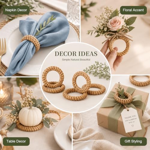 60 Pcs Woven Rattan Napkin Rings Bulk for Wedding Table Decor - Image 6