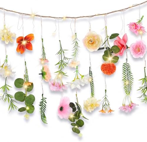Suncalla 5.6 ft Wildflowers Hanging Garlands with LED Lights Artificial Flower Wall Decor Fake Rustic Floral Vines Rose Eucalyptus Daisy Backdrop Set for Ceiling Farmhouse Wedding Home Garden (Warm) by Unknown