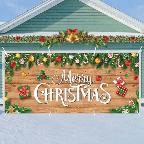 HunnmingRe 16 x 7ft Christmas Garage Door Cover, Wood Style by HunnmingRe