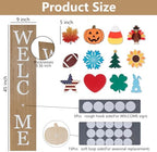 Interchangeable Welcome Sign for Front Porch- 45"X9" Large Standing/Hanging Wooden Sign with 12 PCS Replaceable Icons for 4th of July Fall Halloween Porch Wall Yard Decorations - Image 3