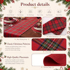 Fanfanwin 19 Pcs Christmas Table Runner Placemat Set, Red Tartan - Image 3