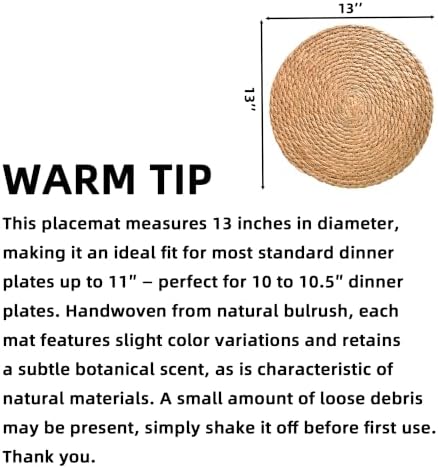 13 Inch Round Woven Plate Placemats Set of 15, Farmhouse Rustic Straw Braided Chargers Place Mats, TwinnekYR Large Boho Cattail Weave Table Mats, for Dining Plates Table Decor Home Wedding Party - Image 3