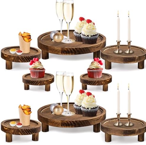 8PCS Wooden Risers for Display Wood Cake Stand for Party Round Food Risers for Buffet Wooden Holder Rustic Riser for Decor Tiered Tray Decor Home Kitchen (Rustic, 8 PCS (10", 8”, 6”, 5”)) by Unknown
