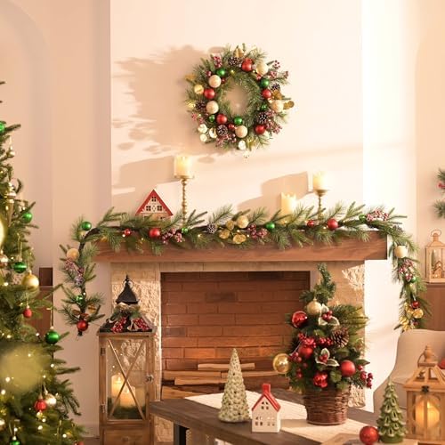 Valery Madelyn 9 Ft Christmas Garland with Lights for Mantle Red Green Gold - Image 2