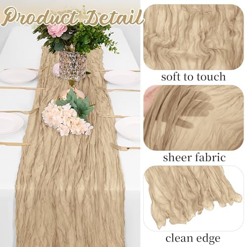 16 Pack Beige Cheesecloth Table Runners 20x120 Inch Gauze Table Runner Cheese Cloth 10FT Beige Table Runner Rustic Sheer Runner for Wedding Birthday Party Baby Shower Table Decor - Image 3