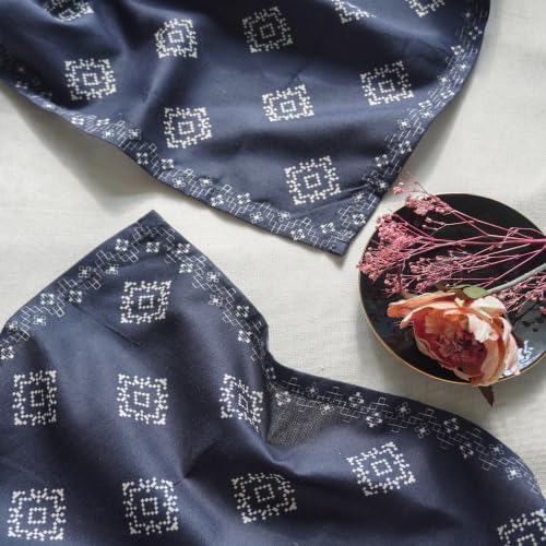 100% Cotton Printed Cloth Napkins Set of 6, 18x18 Inch Reusable Dinner Napkins, Soft Washable Floral Table Napkins for Dining, Parties & Hosting - Navy Cubes - Image 4