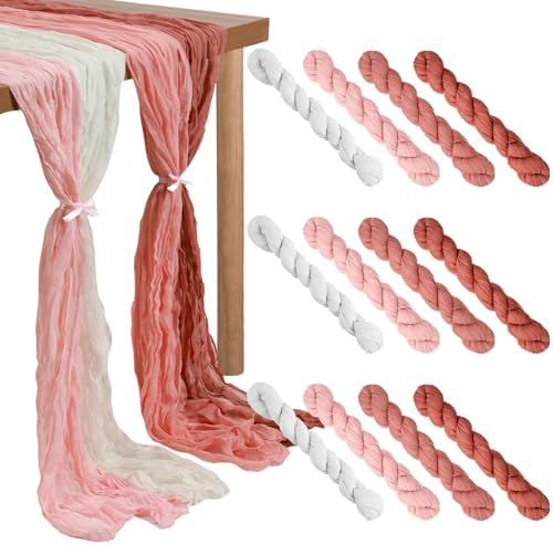 Remagr 12 Pcs Gradient Pink Cheesecloth Gauze Table Runners by Remagr