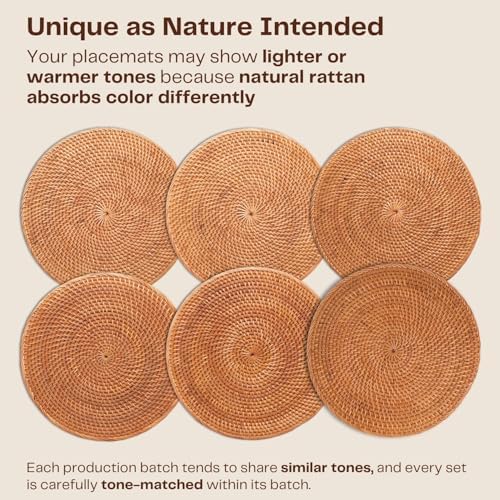 2-Pack Rattan Placemats - 13-inch Round Placemats (Stained Brown) - Woven Place Mats, Round Table Mats - Wicker Chargers for Dinner Plates, Plate Chargers Boho - Rattan Décor - Image 2