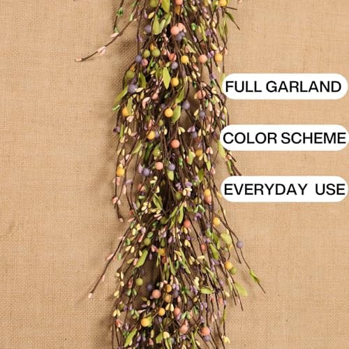 60" Pip Berry Garland - Artificial Spring and Summer Decorative Garland with Pink Purple Green Cream Berries, Perfect for Front Door, Mantel, Centerpiece and Table Display Seasonal Décor - Image 4