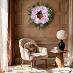 26 Inch Hydrangea Summer Wreaths for Front Door, Pink Hydrangea Wreath - Image 6